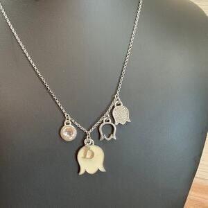 Dior Necklace - Drop Crystals & Charms Silver